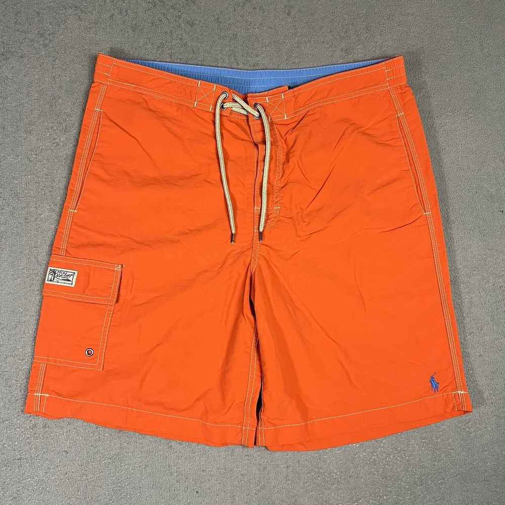 Polo Ralph Lauren Mens M Orange Swim Trunks Cargo Pocket